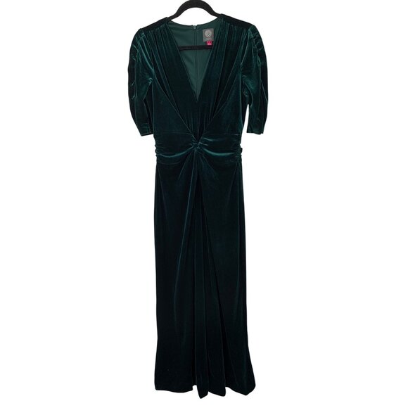 Vince Camuto Green Velvet V-Neck Wide Leg Jumpsuit Twist Front Size 12 - Picture 9 of 16